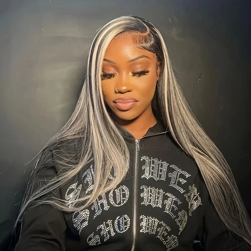 30 Inch Ombre Black With Blonde Highlight 13x4 Bone Straight Wigs Human Hair for Black Women 200 Density 613 Blonde Colored Wigs