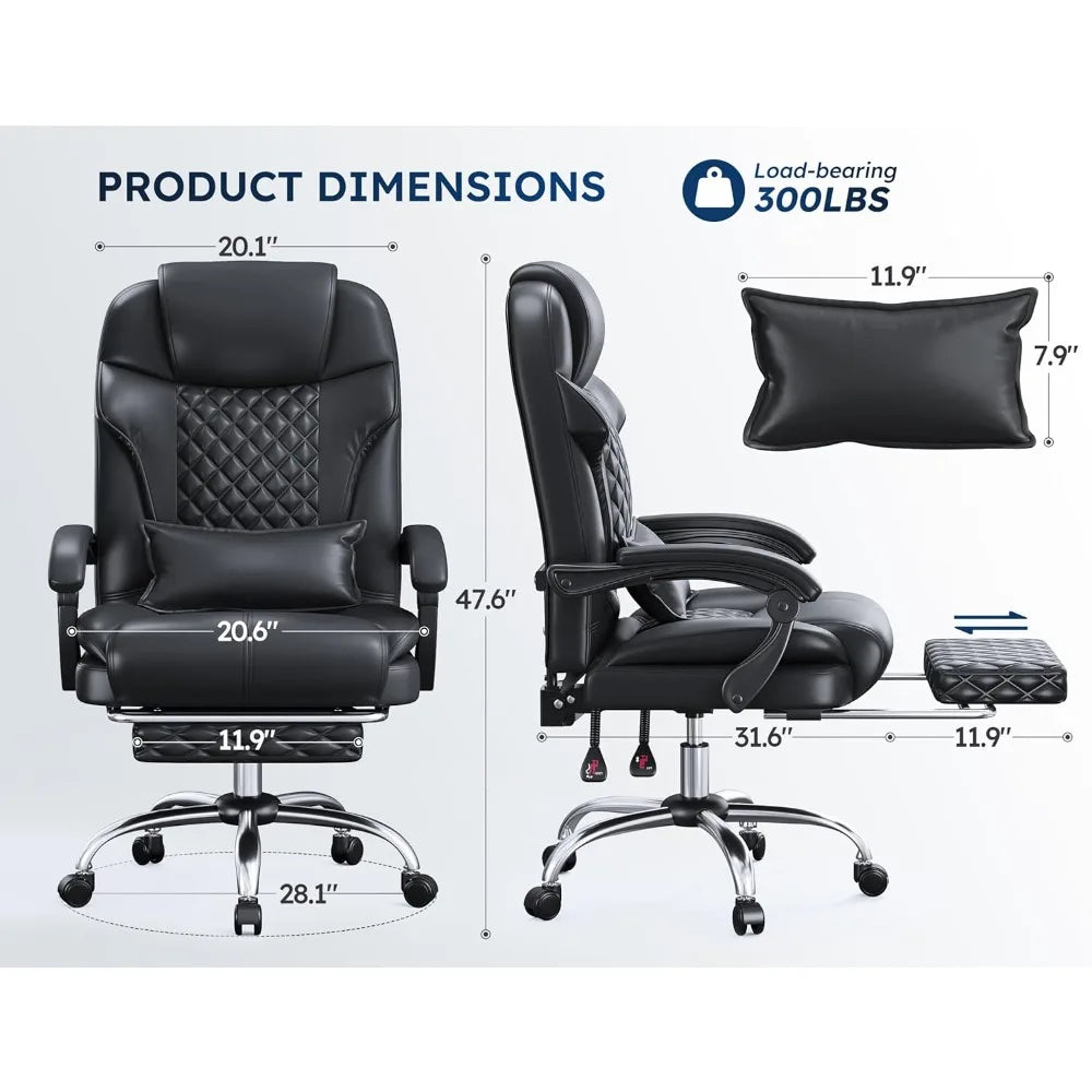Office Chair with Footrest, Upholstered Ergonomic 145° Reclining Computer Desk Chair with Lumbar Pillow, Height & Armrest Adjust