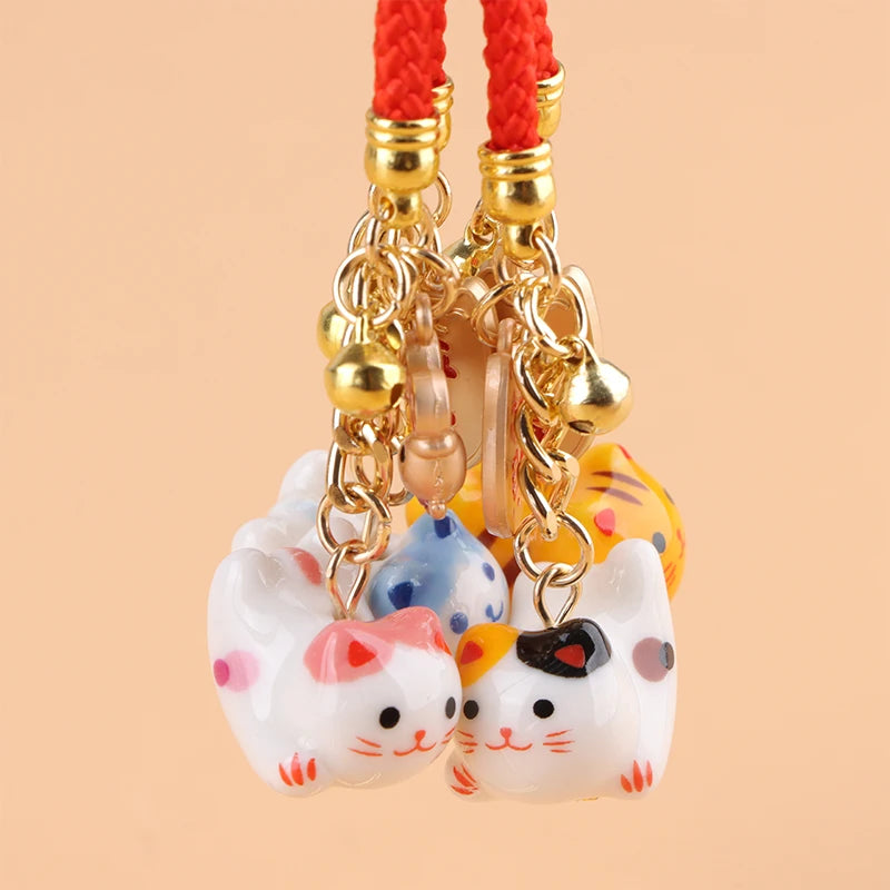 Lucky Cat Pendant Phone Lanyard Creative Lucky Nafu Wealth Ceramic Beaded Phone Chain Mobile Phone Strap Keycord