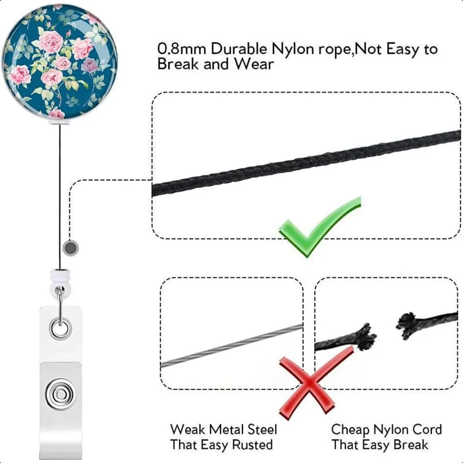 Retractable ID Badge Holder Badge Reels with Clip Name Card Holders for Office Worker Doctor Cute Flowers 3 Pack