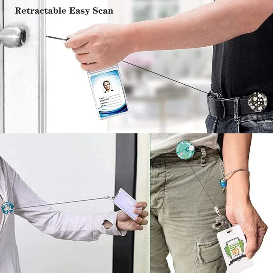 Retractable ID Badge Holder Badge Reels with Clip Name Card Holders for Office Worker Doctor Cute Flowers 3 Pack