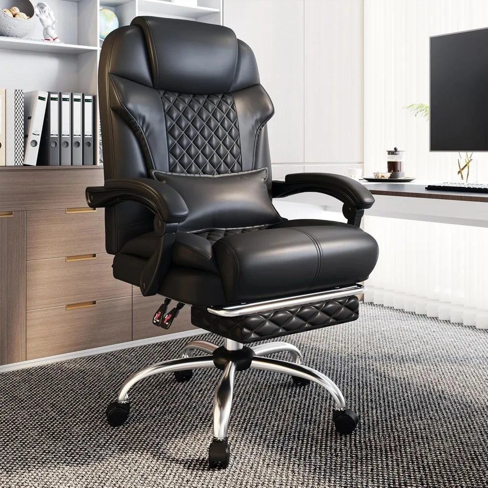 Office Chair with Footrest, Upholstered Ergonomic 145° Reclining Computer Desk Chair with Lumbar Pillow, Height & Armrest Adjust