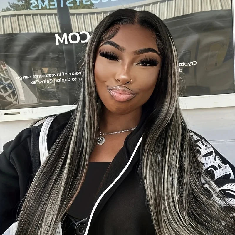 30 Inch Ombre Black With Blonde Highlight 13x4 Bone Straight Wigs Human Hair for Black Women 200 Density 613 Blonde Colored Wigs