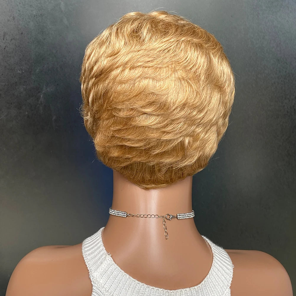 Short Pixie Cut Wigs with Bangs Human Hair Wigs for Women Blonde Color Pixie Wigs for Women Full Machine Made Wigs