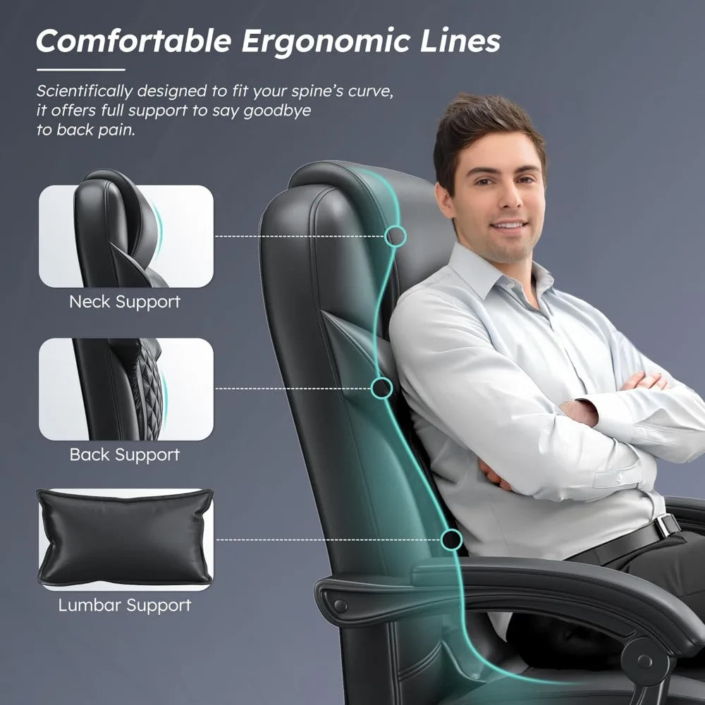 Office Chair with Footrest, Upholstered Ergonomic 145° Reclining Computer Desk Chair with Lumbar Pillow, Height & Armrest Adjust