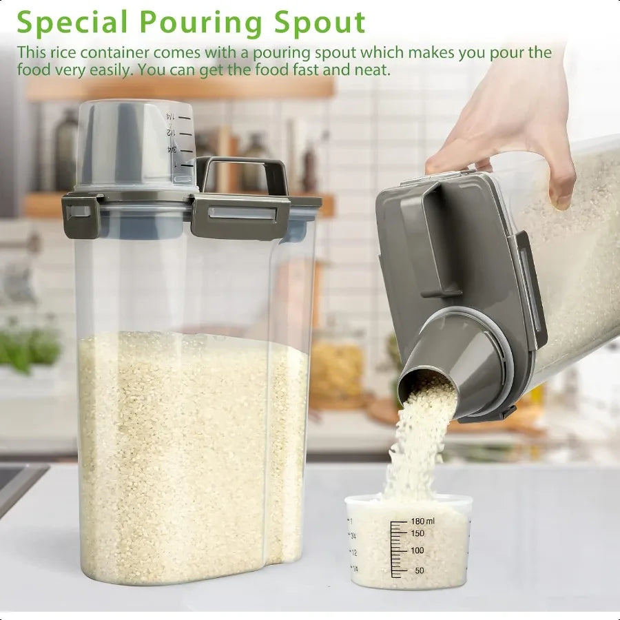 Rice Airtight Storage Container 3 to 5Lbs Cereal Dry Food Flour Bin Pet Dog Cat Food Dispenser with Measuring Cup BPA Free Clea
