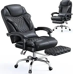 Office Chair with Footrest, Upholstered Ergonomic 145° Reclining Computer Desk Chair with Lumbar Pillow, Height & Armrest Adjust