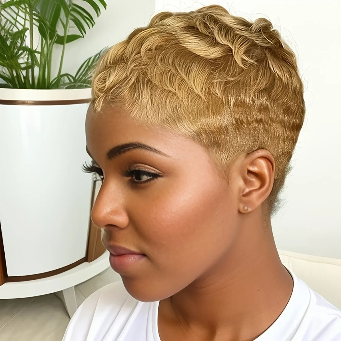 Short Pixie Cut Wigs with Bangs Human Hair Wigs for Women Blonde Color Pixie Wigs for Women Full Machine Made Wigs