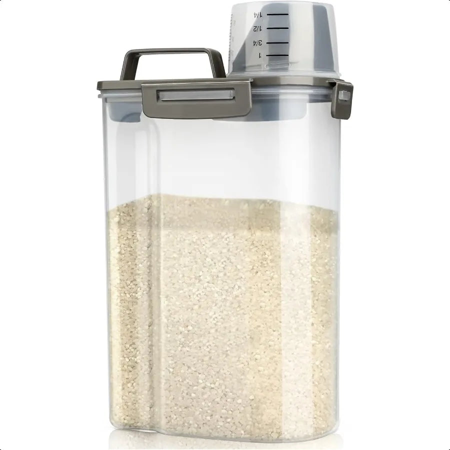 Rice Airtight Storage Container 3 to 5Lbs Cereal Dry Food Flour Bin Pet Dog Cat Food Dispenser with Measuring Cup BPA Free Clea