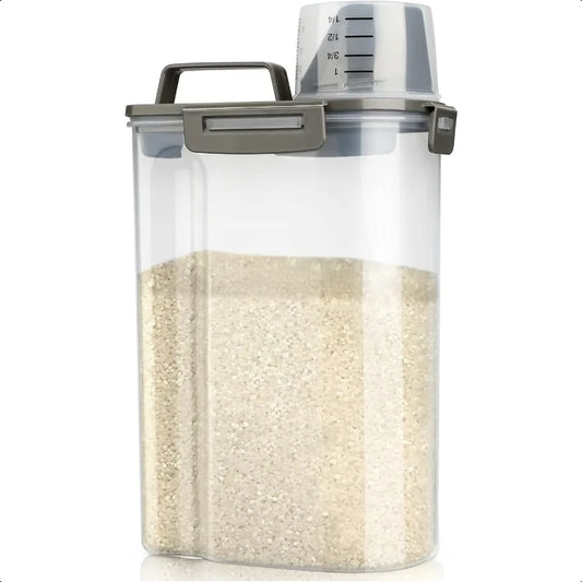 Rice Airtight Storage Container 3 to 5Lbs Cereal Dry Food Flour Bin Pet Dog Cat Food Dispenser with Measuring Cup BPA Free Clea