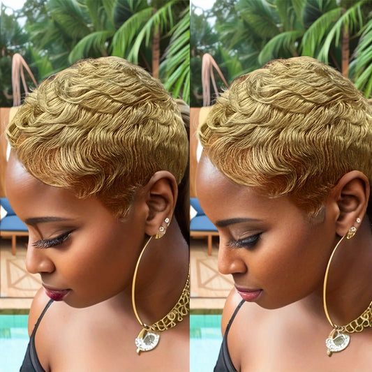 Short Pixie Cut Wigs with Bangs Human Hair Wigs for Women Blonde Color Pixie Wigs for Women Full Machine Made Wigs