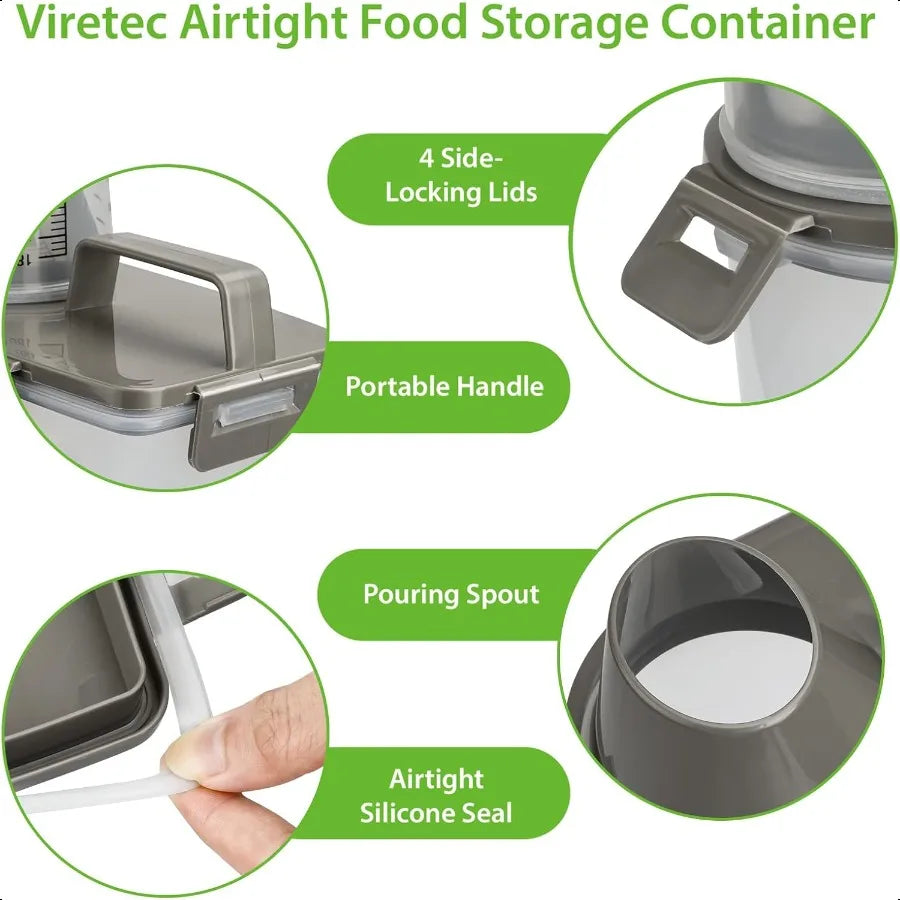 Rice Airtight Storage Container 3 to 5Lbs Cereal Dry Food Flour Bin Pet Dog Cat Food Dispenser with Measuring Cup BPA Free Clea