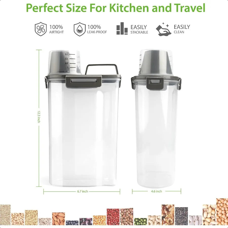 Rice Airtight Storage Container 3 to 5Lbs Cereal Dry Food Flour Bin Pet Dog Cat Food Dispenser with Measuring Cup BPA Free Clea