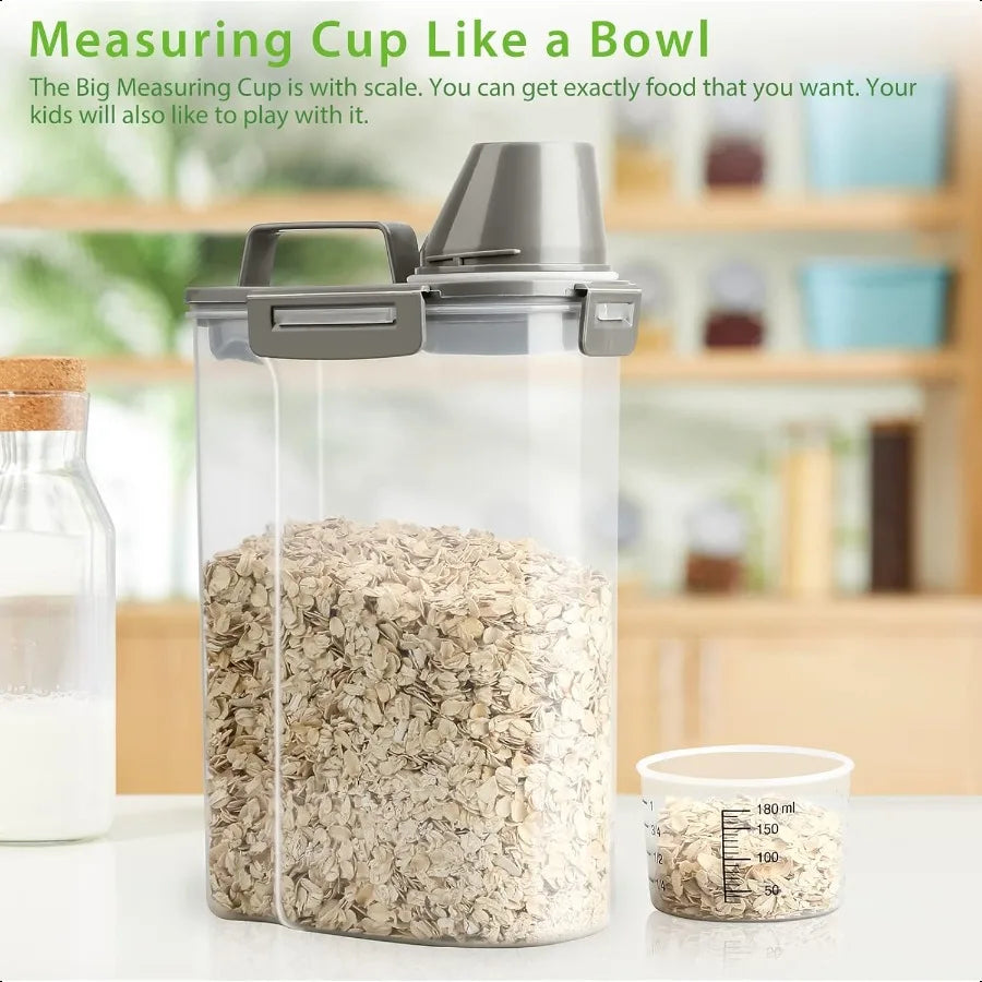 Rice Airtight Storage Container 3 to 5Lbs Cereal Dry Food Flour Bin Pet Dog Cat Food Dispenser with Measuring Cup BPA Free Clea