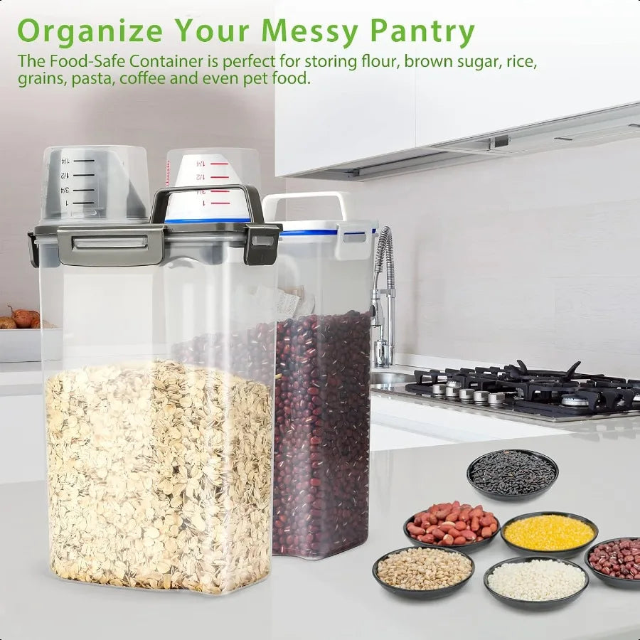 Rice Airtight Storage Container 3 to 5Lbs Cereal Dry Food Flour Bin Pet Dog Cat Food Dispenser with Measuring Cup BPA Free Clea