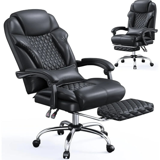 Office Chair with Footrest, Upholstered Ergonomic 145° Reclining Computer Desk Chair with Lumbar Pillow, Height & Armrest Adjust