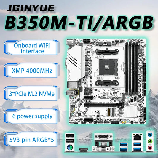 JGINYUE B350 AM4 Motherboard M-ATX supports Ryzen2000-4000 series CPU EXPO DDR4 RAM Desktop PC  B350M-TI ARGB